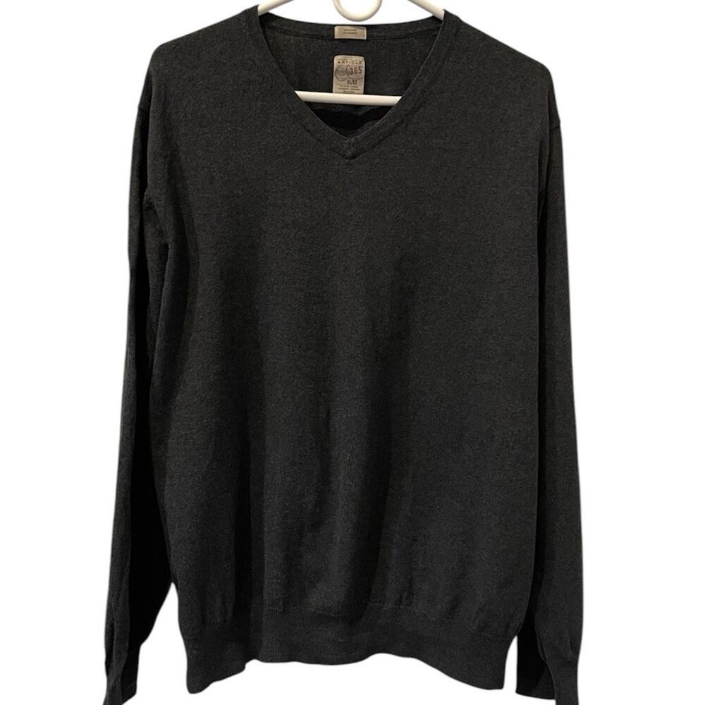 Article 365 Sweater Cotton Cashmere V-Neck XL Gray Knit Pull-Over Mens